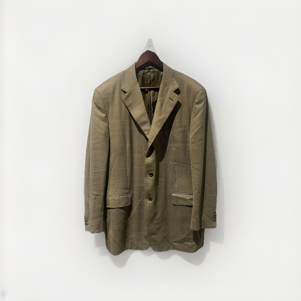 Canali Brown Windowpane Plaid Blazer 56R Made in‎ Italy Wool Academia Preppy